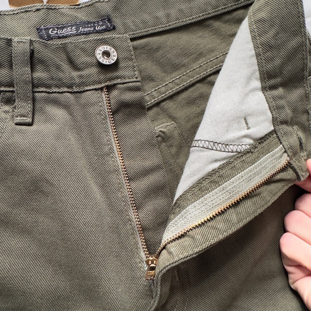 90s Guess Deadstock Made in the USA 100% Cotton Green High Rise Skinny Jeans - Picture 3 of 8